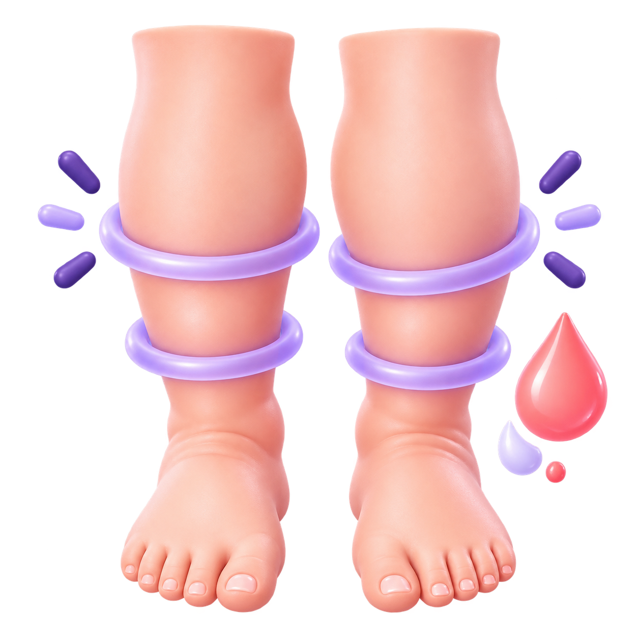 Ilustración de piernas hinchadas con acumulación de líquido y edema