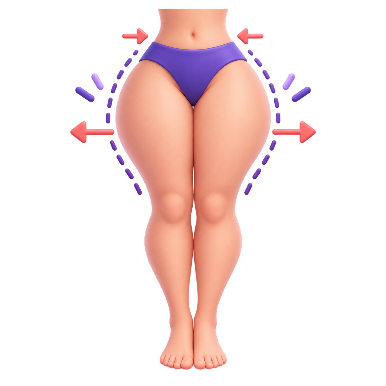 Silueta de caderas y piernas para explicar la distribución característica del Lipedema